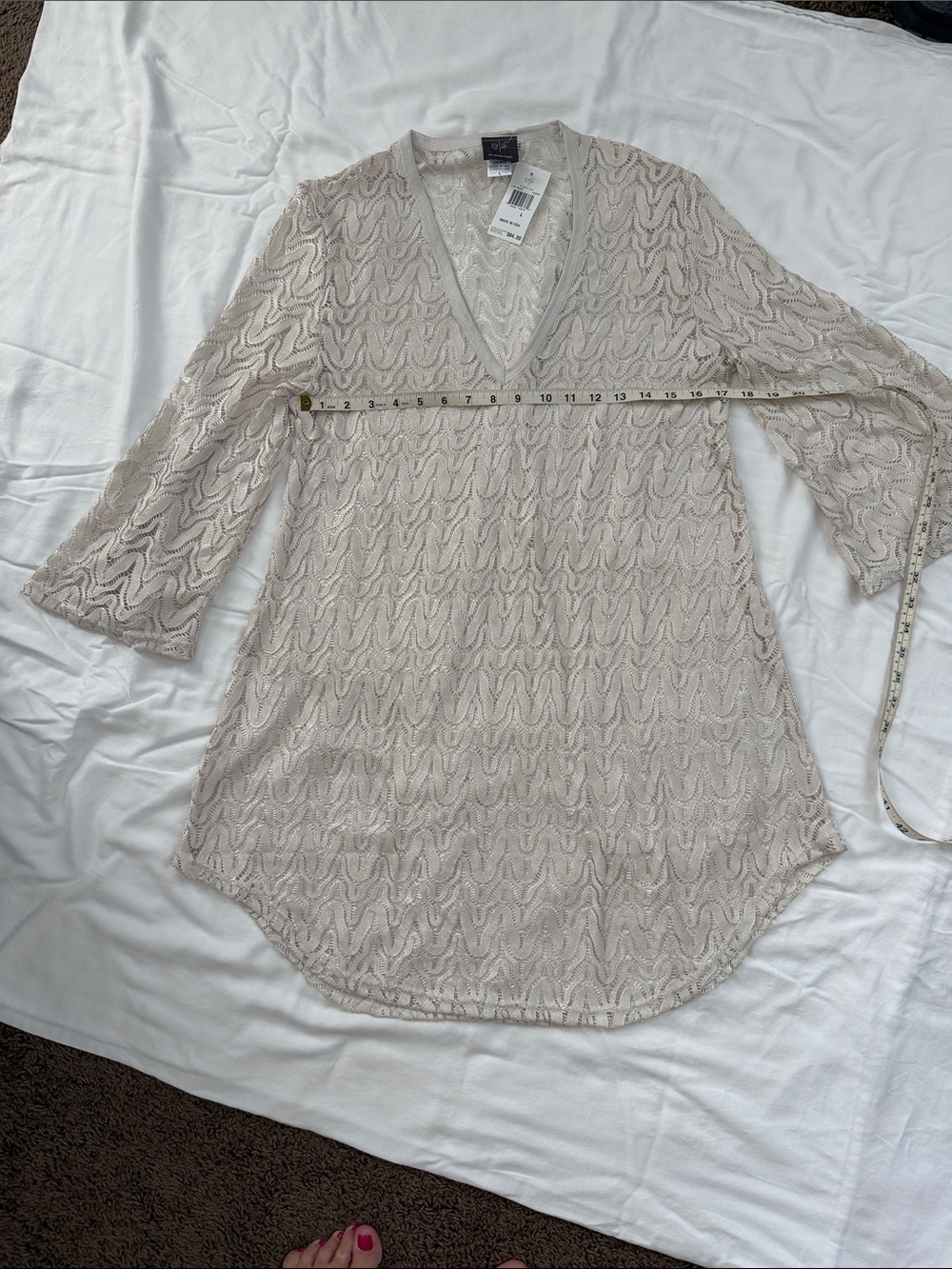 Women's V-Neck Crochet Swim Cover-Up in Beige